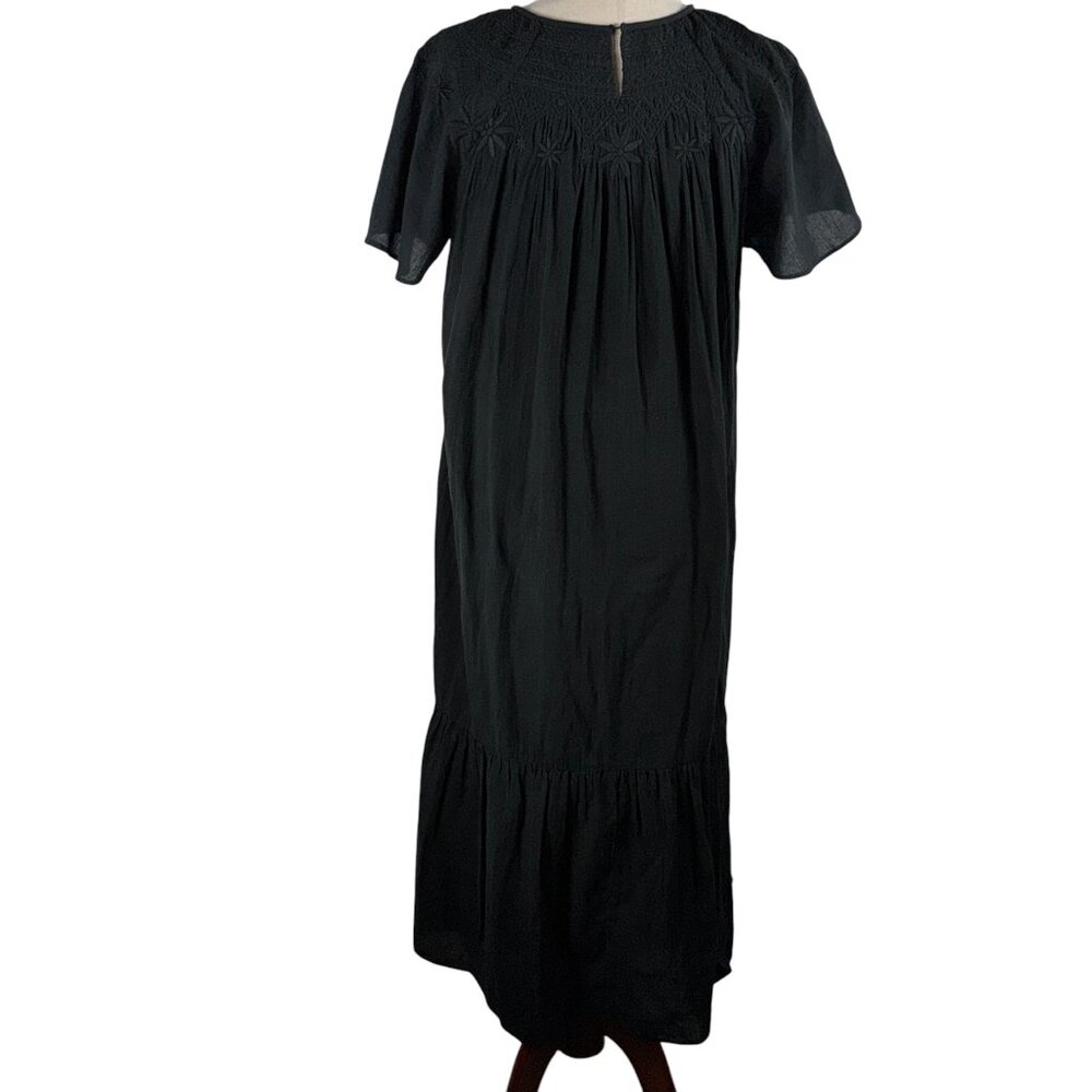 Madewell Black Cotton Boho Embroidered Tiered Midi Dress Size XS - Picture 6 of 15